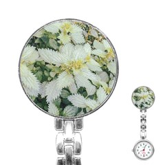 Enchanting Foliage Sharp Edged Leaves In Pale Yellow And Silver Bk Stainless Steel Nurses Watch by dflcprintsclothing