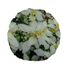 Enchanting Foliage Sharp Edged Leaves In Pale Yellow And Silver Bk Standard 15  Premium Flano Round Cushions by dflcprintsclothing