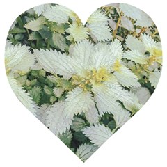 Enchanting Foliage Sharp Edged Leaves In Pale Yellow And Silver Bk Wooden Puzzle Heart by dflcprintsclothing