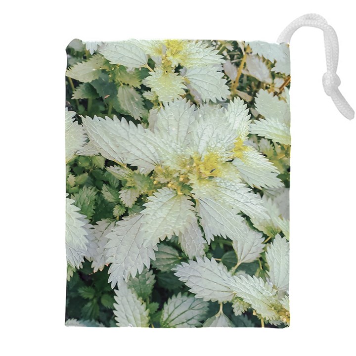 Enchanting Foliage Sharp Edged Leaves In Pale Yellow And Silver Bk Drawstring Pouch (5XL)