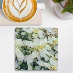 Enchanting Foliage Sharp Edged Leaves In Pale Yellow And Silver Bk Uv Print Square Tile Coaster  by dflcprintsclothing