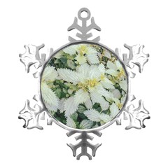 Enchanting Foliage Sharp Edged Leaves In Pale Yellow And Silver Bk Metal Small Snowflake Ornament by dflcprintsclothing