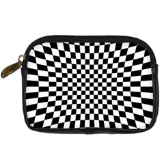 Illusion Checkerboard Black And White Pattern Digital Camera Leather Case by Ravend