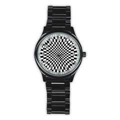 Illusion Checkerboard Black And White Pattern Stainless Steel Round Watch by Ravend