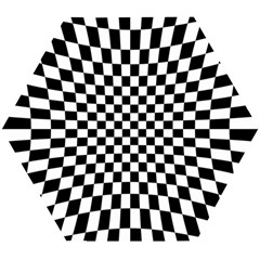 Illusion Checkerboard Black And White Pattern Wooden Puzzle Hexagon by Ravend