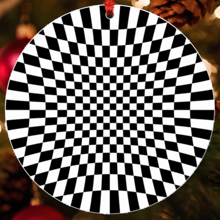 Illusion Checkerboard Black And White Pattern UV Print Acrylic Ornament Round