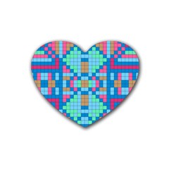 Checkerboard Square Abstract Rubber Heart Coaster (4 Pack) by Ravend