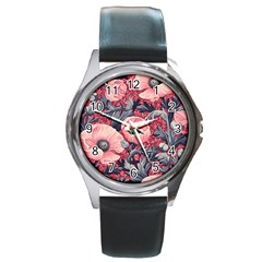 Vintage Floral Poppies Round Metal Watch by Grandong