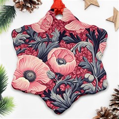 Vintage Floral Poppies Snowflake Ornament (two Sides)