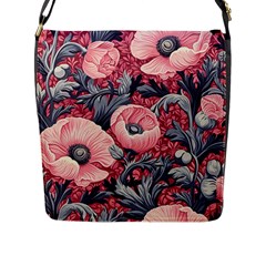 Vintage Floral Poppies Flap Closure Messenger Bag (l) by Grandong