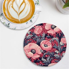 Vintage Floral Poppies Uv Print Round Tile Coaster by Grandong