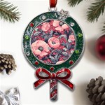 Vintage Floral Poppies Metal X Mas Lollipop with Crystal Ornament Front