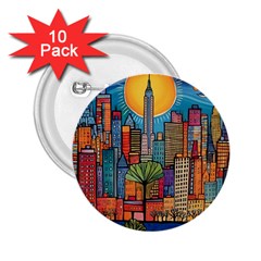 City New York Nyc Skyscraper Skyline Downtown Night Business Urban Travel Landmark Building Architec 2 25  Buttons (10 Pack) 