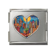 City New York Nyc Skyscraper Skyline Downtown Night Business Urban Travel Landmark Building Architec Mega Link Heart Italian Charm (18mm) by Posterlux