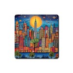 City New York Nyc Skyscraper Skyline Downtown Night Business Urban Travel Landmark Building Architec Square Magnet Front