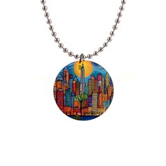 City New York Nyc Skyscraper Skyline Downtown Night Business Urban Travel Landmark Building Architec 1  Button Necklace