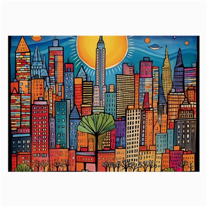 City New York Nyc Skyscraper Skyline Downtown Night Business Urban Travel Landmark Building Architec Large Glasses Cloth (2 Sides)