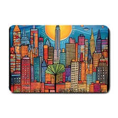 City New York Nyc Skyscraper Skyline Downtown Night Business Urban Travel Landmark Building Architec Small Doormat by Posterlux