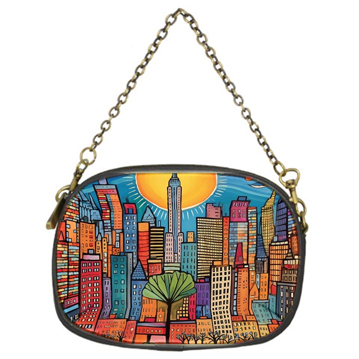 City New York Nyc Skyscraper Skyline Downtown Night Business Urban Travel Landmark Building Architec Chain Purse (One Side)