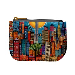 City New York Nyc Skyscraper Skyline Downtown Night Business Urban Travel Landmark Building Architec Mini Coin Purse by Posterlux