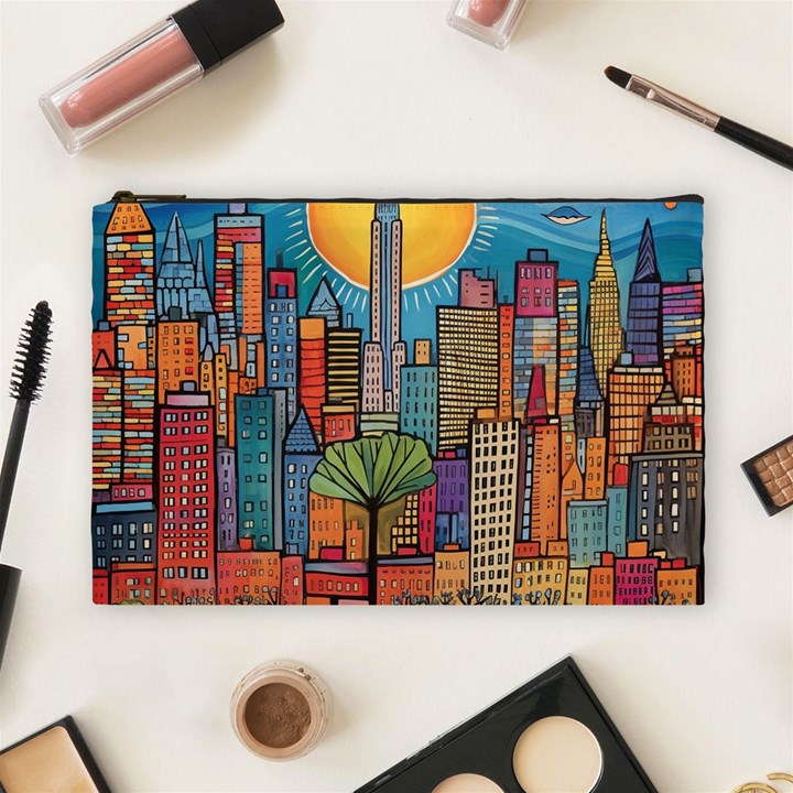 City New York Nyc Skyscraper Skyline Downtown Night Business Urban Travel Landmark Building Architec Cosmetic Bag (Large)