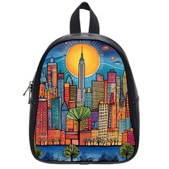 City New York Nyc Skyscraper Skyline Downtown Night Business Urban Travel Landmark Building Architec School Bag (small) by Posterlux