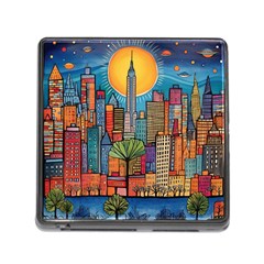 City New York Nyc Skyscraper Skyline Downtown Night Business Urban Travel Landmark Building Architec Memory Card Reader (square 5 Slot) by Posterlux