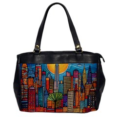 City New York Nyc Skyscraper Skyline Downtown Night Business Urban Travel Landmark Building Architec Oversize Office Handbag by Posterlux