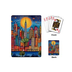 City New York Nyc Skyscraper Skyline Downtown Night Business Urban Travel Landmark Building Architec Playing Cards Single Design (mini) by Posterlux