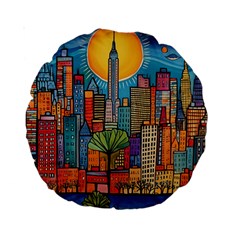 City New York Nyc Skyscraper Skyline Downtown Night Business Urban Travel Landmark Building Architec Standard 15  Premium Round Cushions