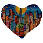 City New York Nyc Skyscraper Skyline Downtown Night Business Urban Travel Landmark Building Architec Large 19  Premium Flano Heart Shape Cushions Front