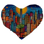 City New York Nyc Skyscraper Skyline Downtown Night Business Urban Travel Landmark Building Architec Large 19  Premium Flano Heart Shape Cushions Back