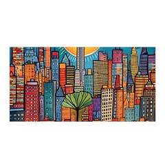 City New York Nyc Skyscraper Skyline Downtown Night Business Urban Travel Landmark Building Architec Satin Wrap 35  X 70 