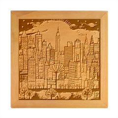 City New York Nyc Skyscraper Skyline Downtown Night Business Urban Travel Landmark Building Architec Wood Photo Frame Cube by Posterlux