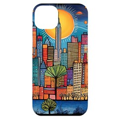 City New York Nyc Skyscraper Skyline Downtown Night Business Urban Travel Landmark Building Architec Iphone 14 Plus Black Uv Print Case by Posterlux