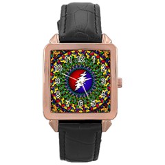 Grateful Dead Bear Pattern Rose Gold Leather Watch 