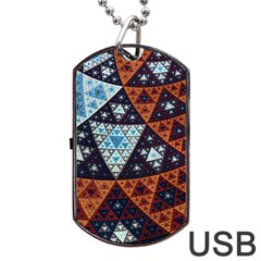 Fractal Triangle Geometric Abstract Pattern Dog Tag Usb Flash (one Side) by Cemarart