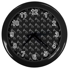 Vintage Turntable Graphic Motif Seamless Pattern Black Backgrond Wall Clock (black) by dflcprintsclothing