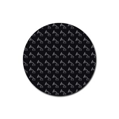 Vintage Turntable Graphic Motif Seamless Pattern Black Backgrond Rubber Coaster (round) by dflcprintsclothing