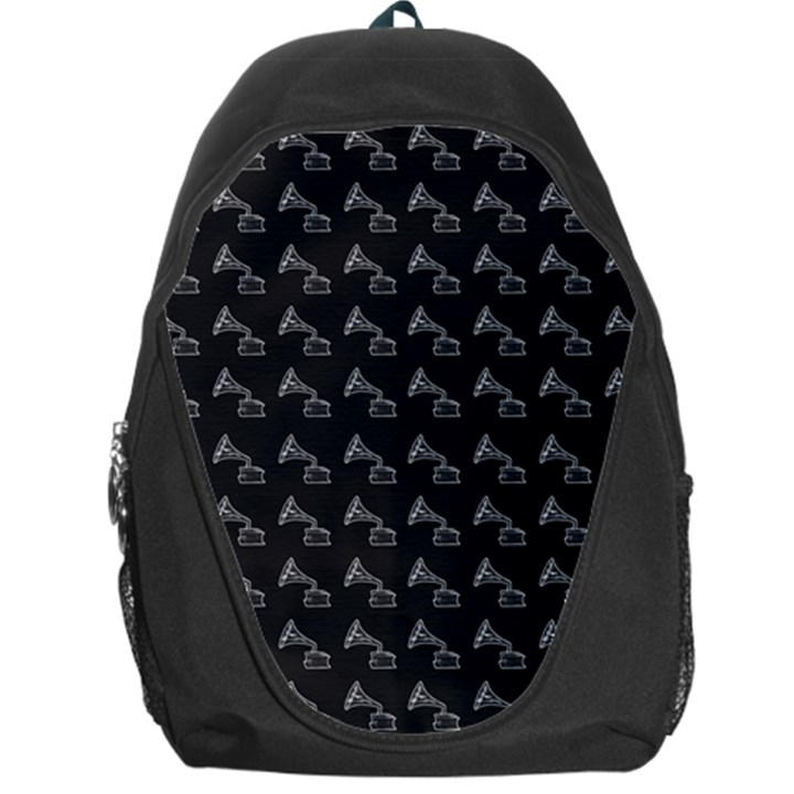 Vintage Turntable Graphic Motif Seamless Pattern Black Backgrond Backpack Bag