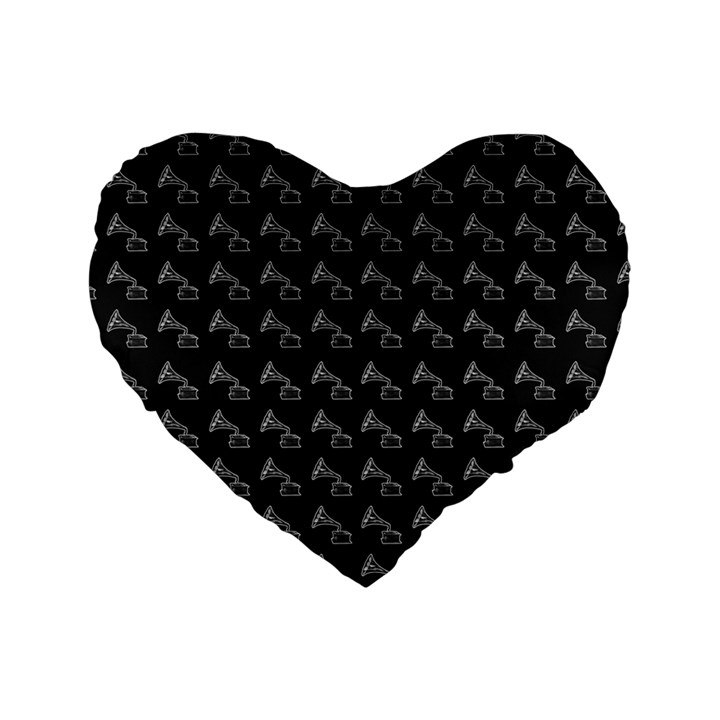 Vintage Turntable Graphic Motif Seamless Pattern Black Backgrond Standard 16  Premium Heart Shape Cushions