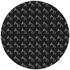 Vintage Turntable Graphic Motif Seamless Pattern Black Backgrond Wooden Puzzle Round by dflcprintsclothing