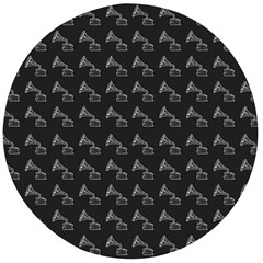 Vintage Turntable Graphic Motif Seamless Pattern Black Backgrond Wooden Bottle Opener (round) by dflcprintsclothing