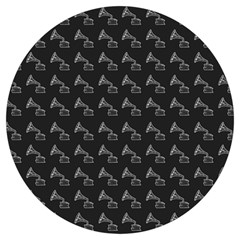 Vintage Turntable Graphic Motif Seamless Pattern Black Backgrond Round Trivet by dflcprintsclothing