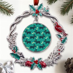 Happy Dogs Animals Pattern Metal X mas Wreath Holly Leaf Ornament by Ket1n9