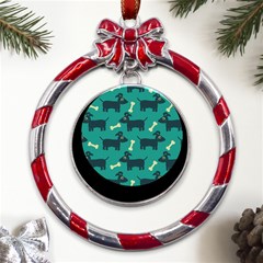 Happy Dogs Animals Pattern Metal Red Ribbon Round Ornament by Ket1n9