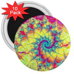 Fractal Spiral Abstract Background Vortex Yellow 3  Magnets (10 Pack)  by Ket1n9