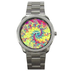 Fractal Spiral Abstract Background Vortex Yellow Sport Metal Watch by Ket1n9