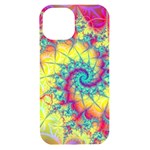 Fractal Spiral Abstract Background Vortex Yellow iPhone 15 Black UV Print PC Hardshell Case Front