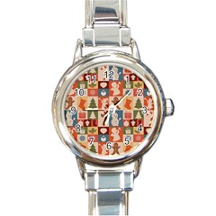 Cute Christmas Seamless Pattern Vector  - Round Italian Charm Watch